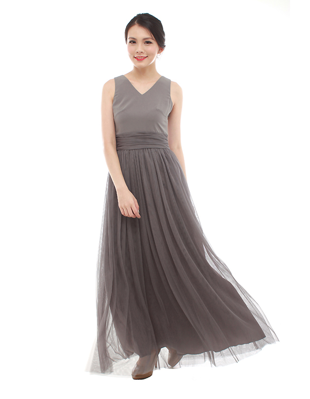 Vera Maxi Tulle Dress in Dark Grey